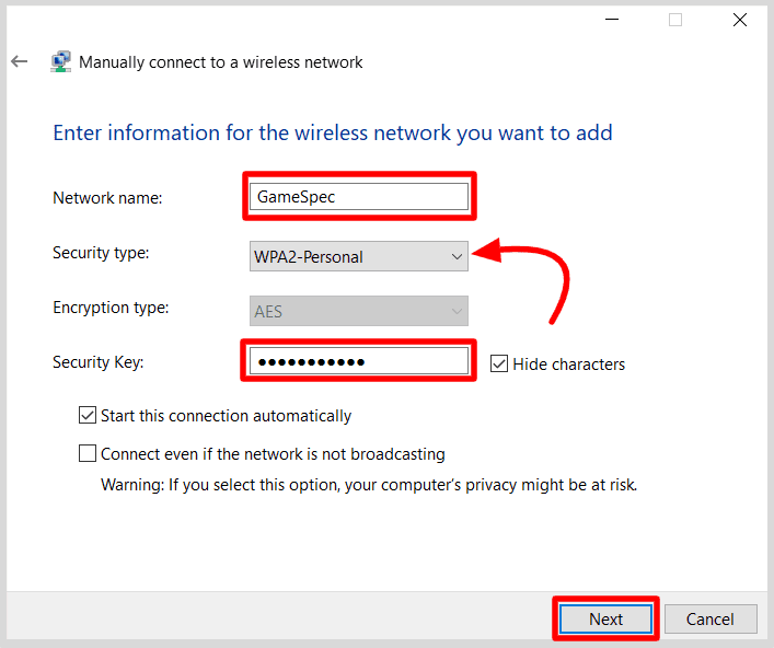 set-username-password-to-network-profile