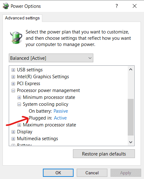 System-cooling-policy-settings