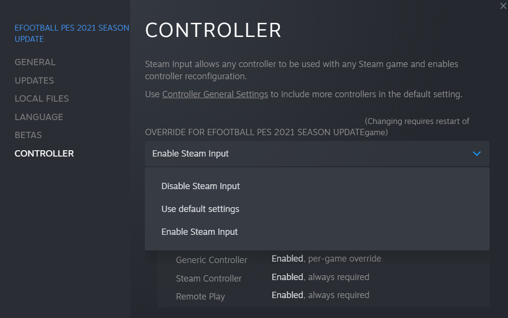 efootball pes 2021 controller settings