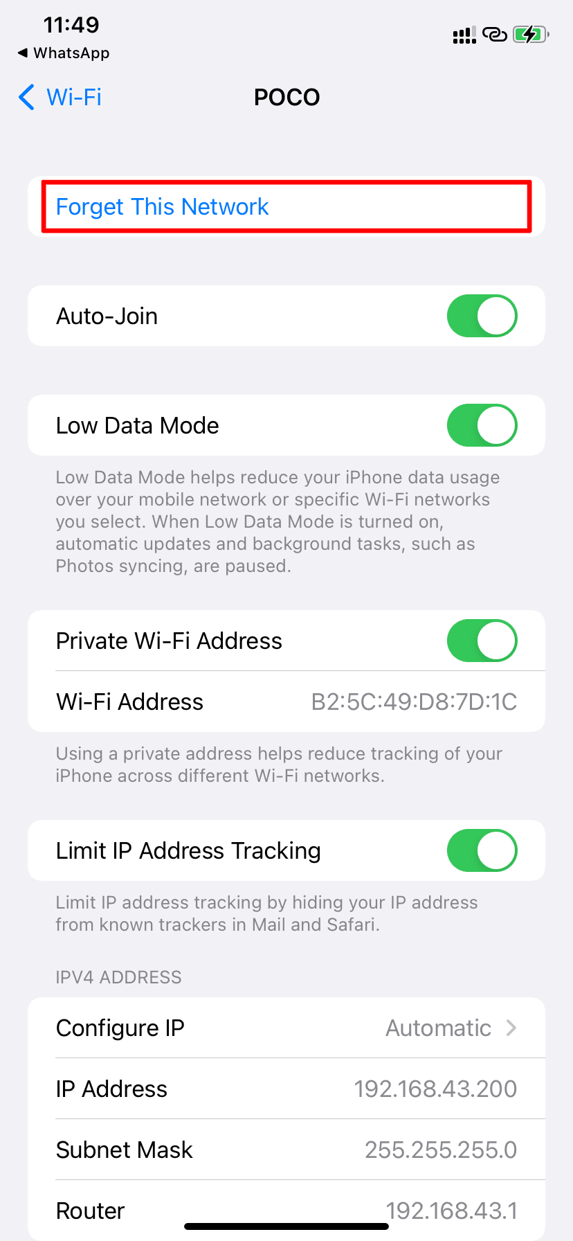 Forget network on iPhone