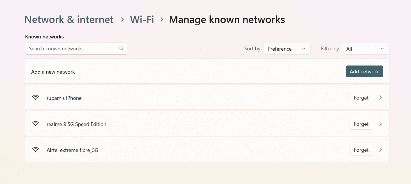 Manage-known-network