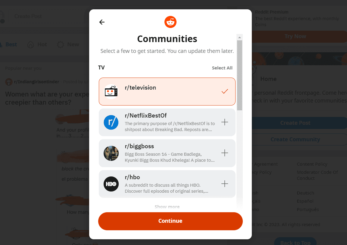 select-community-for-Reddit-temporary-account