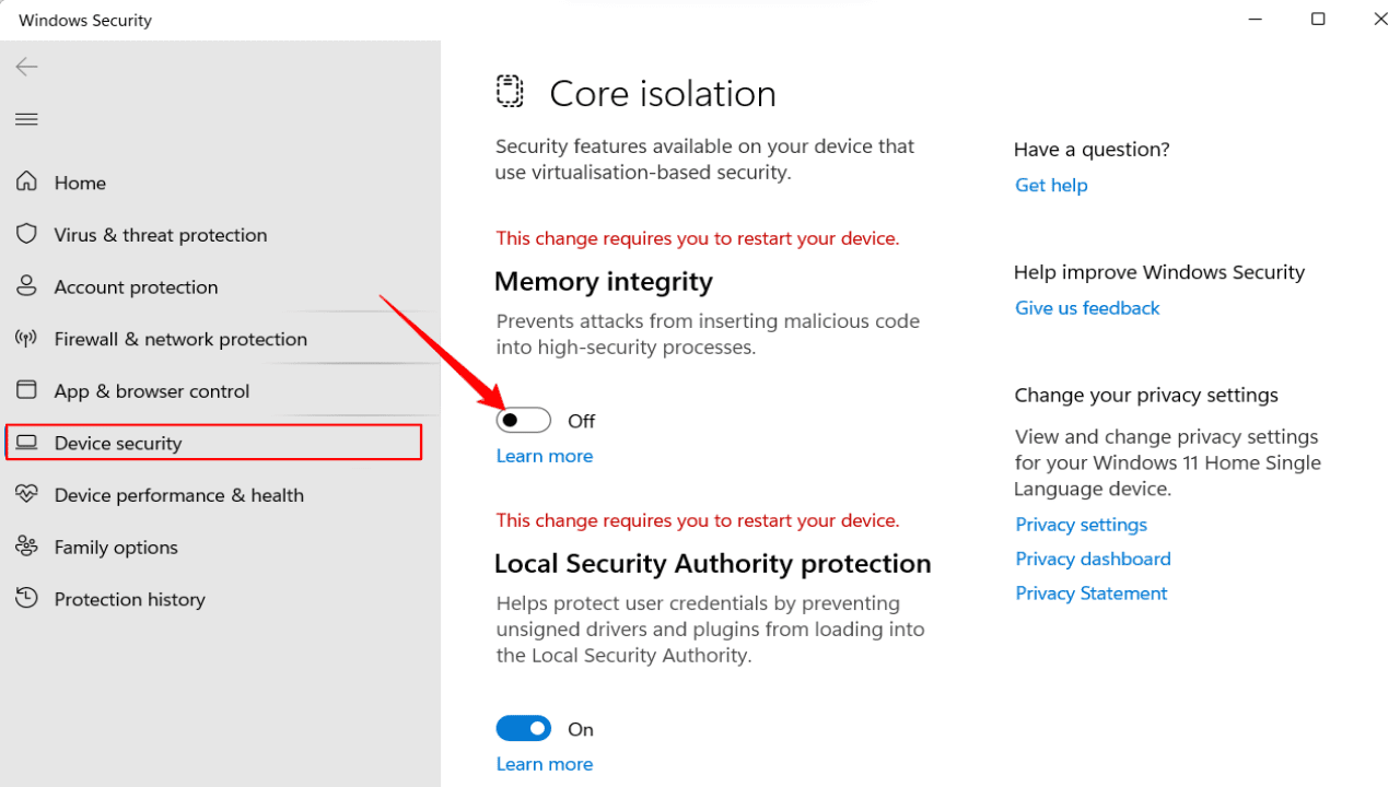 windows core isolation