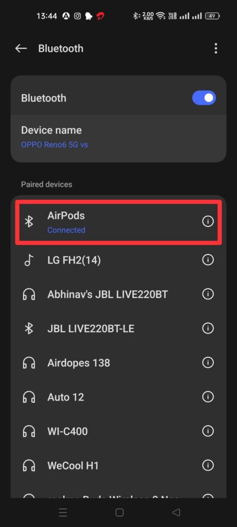 info icon beside airpods